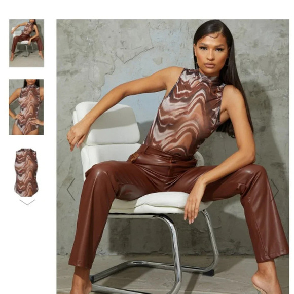 Pretty Little Thing marble print  sheer high neck bodysuit - Picture 1 of 5
